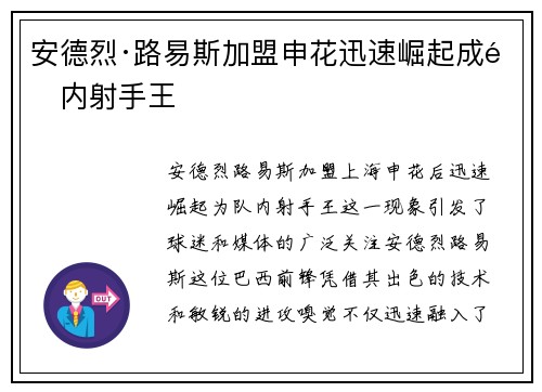 安德烈·路易斯加盟申花迅速崛起成队内射手王