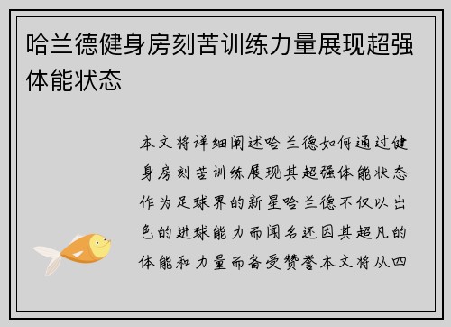 哈兰德健身房刻苦训练力量展现超强体能状态 哈兰德健身房刻苦训练力量展现超强体能状态